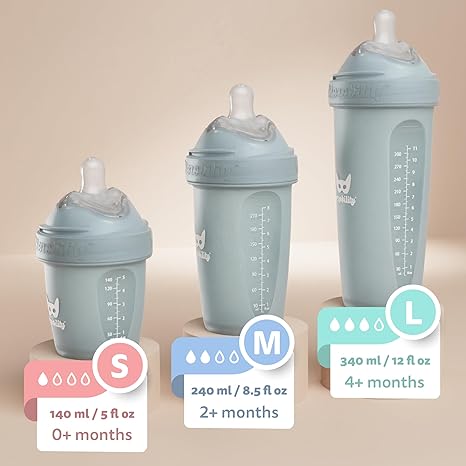 Herobility Double Anti-Colic Baby Bottles – 8.5 fl oz/240ml – 4-Pack – Multicolor – Sand, Woodchuck, Pink, White