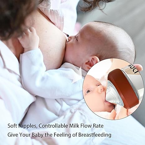 Natural Glass Baby Bottle for Breastfeeding Babies, 5.4oz Anti-Colic Baby Bottle with Natural Response Nipple(S), Clear, Wide Neck, 4 Pack, 1 Months+
