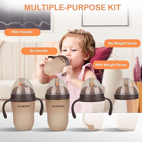 Silicone Nipple Breastfeeding Baby Bottle - Anti Colic Slow Flow Nipple 8oz Breast Feeding Baby Bottle Newborn Infant New Month Baby Boy Girl Natural Soft Silicone Formula Milk Cup