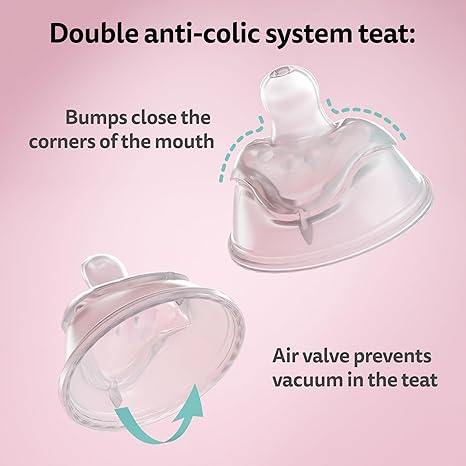 Herobility Double Anti-Colic Baby Bottles – 12 fl oz/340ml – 4-Pack – Multicolor – Denim, Black, Dusky Green, Gray