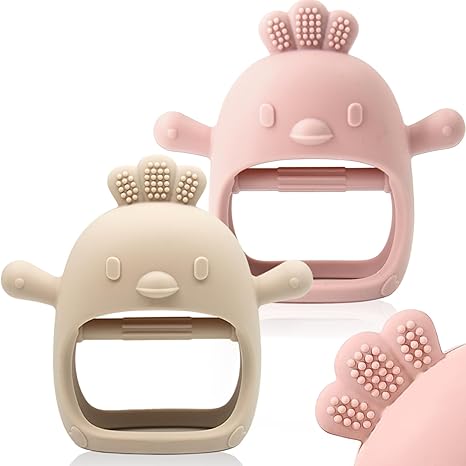 2 Pack Baby Teething Toys for 0-6-12 Months, Food Grade Silicone Teething Mittens, Anti-Fall Wrist Hand Teething Gloves Baby Chew Toys, Sucking, BPA Free