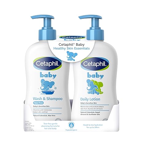 Cetaphil Baby Shampoo and Conditioner, Healthy Skin Serum, 24-Hour Head-to-Toe Hydration for Delicate and Sensitive Skin, 2-Pack, White