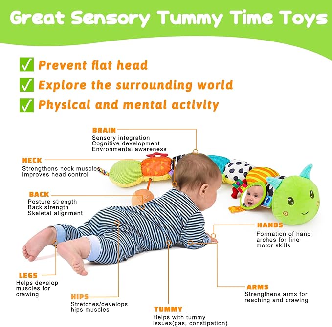 Baby Sensory Toys 0-6 Months Musical Animal Stuffed Plush Caterpillar Toy for 0-3-6 Months Baby Tummy Time with Baby Mirror Crinkle Rattle 6-12 Months Newborn Boy Girl Easter Basket Shower Gift
