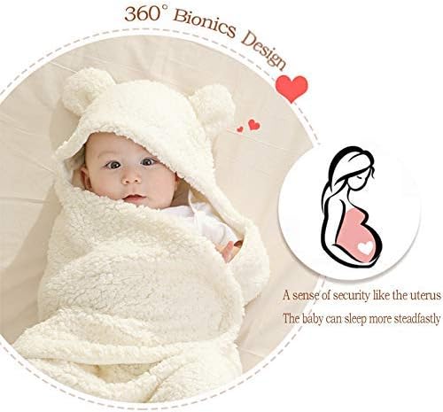 Baby Swaddle Blanket Boys Girls Cute Bear Plush Essential Swaddle Blanket Super Soft Newborn Registration Sleep Swaddle for 0-6 Months Babies - White