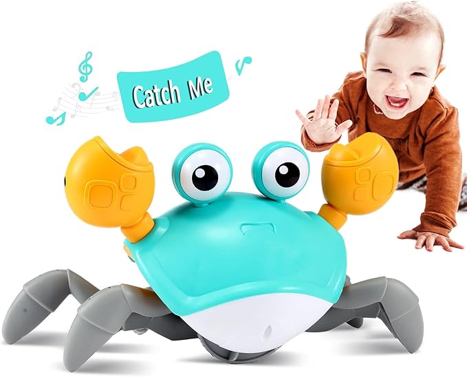 control future crawling crab baby toy - baby tummy time toy 3 4 5 6 7 8 9 10 11 12 baby boy 3-6 6-12 learning to crawl 9-12 12-18 toddler 36 months musical development ment 1st birthday gift