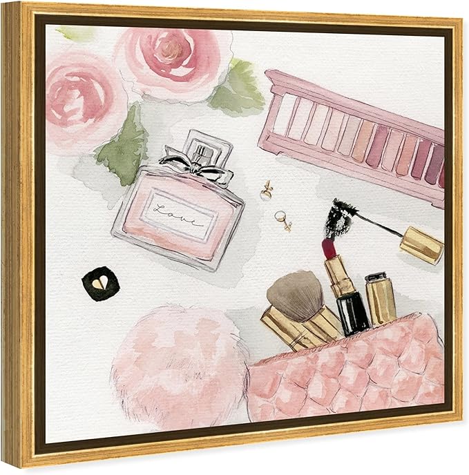 The Oliver Gal Artist Co. Fashion and Glam Wall Art Framed Canvas Prints 'Pastel Fashion Layout' Perfumes