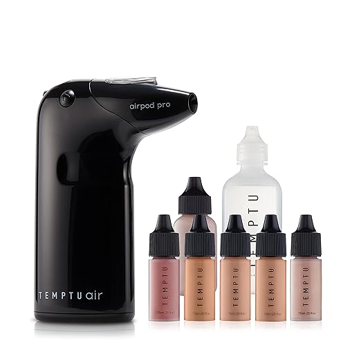 TEMPTU Air Intro Airbrush Makeup Kit: 9-piece set includes cordless device, refillable makeup case, 3 Perfect Canvas semi-matte foundations, primer, blush, highlighter, and cleanser