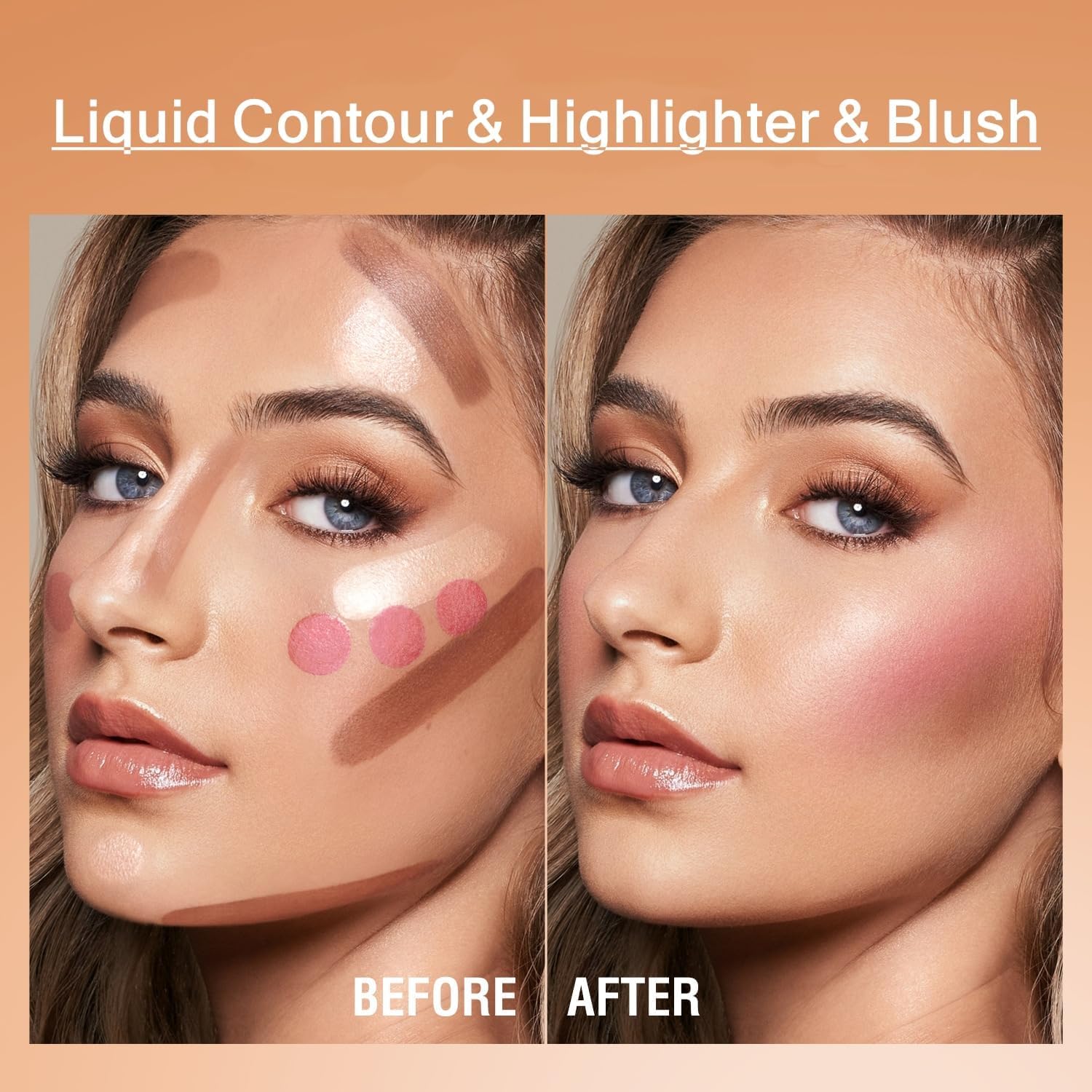 URQT Highly Pigmented Liquid Contour - Built-in Sponge Tip Sculpting Complexion Stick Contour Long-Lasting Natural Buildable Highlighter Contouring Bronzer (Contour + Blush + Highlighter)
