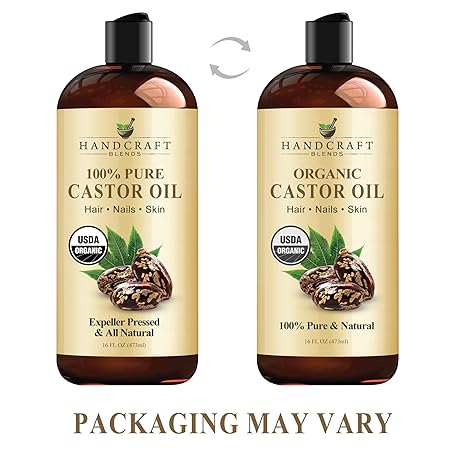 Handcraft Blends Organic Castor Oil - 16 Fl Oz - 100% Pure and Natural - Premium Grade Carrier Oil for Hair Growth, Eyelashes and Eyebrows - Hair and Body - Expeller-Pressed & Hexane-Free