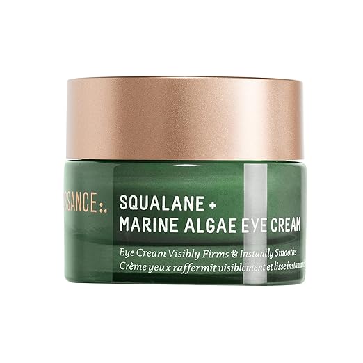 BIOSSANCE Squalane and Marine Algae Eye Cream - Anti-Aging Under Eye Cream for Fine Lines, Wrinkles, and Puffiness - Hydrating & Lifting Formula with Hyaluronic Acid and Paracress Extract - 0.5 OunceB