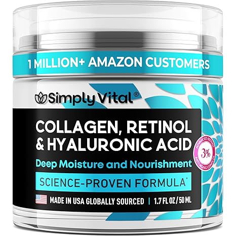 SimplyVital Collagen, Retinol & Hyaluronic Acid Cream - Anti-Aging Face Moisturizer for Face, Neck & Décolleté - Made in USA, Daily Moisturizer Face Cream - 1.7 fl.oz.