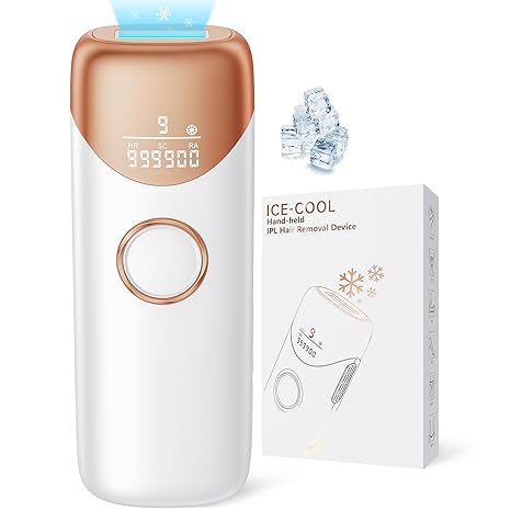 Laser Hair Removal with 5℃ Ice Cooling, Painless IPL Laser Hair Removal Device 3 In 1 Ubroo At Home Hair Remover Machine for Women Men Electrolysis Permanent Epilator on Face Body Depilation (Gold) Vi