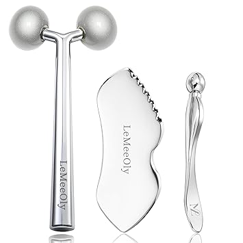 Face Roller Massager Skin & Gua Sha Facial Tools Stainless Steel, Facial Massage Skin Carefor Face Neck Body, Reduce Puffiness Remove Wrinkles, Valentines Gift for Women